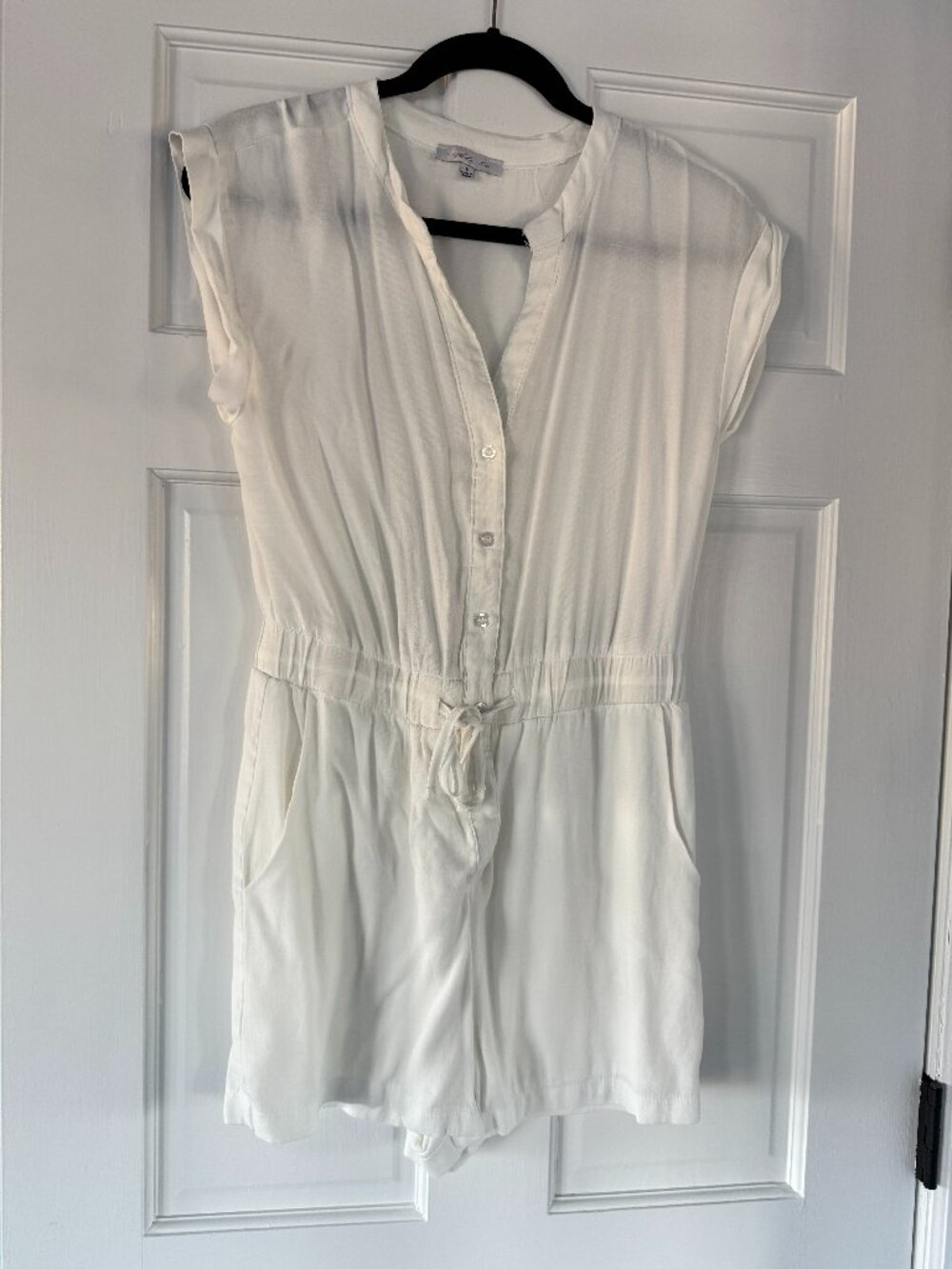 Meeting My Love Blashe Linen Romper Off White Button Front Drawstring Size S